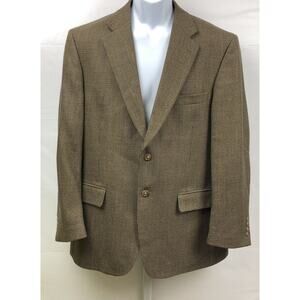 Meeting Street Sport Coat Men 42R Brown Herringbone 100% Lambswool Blazer Jacket